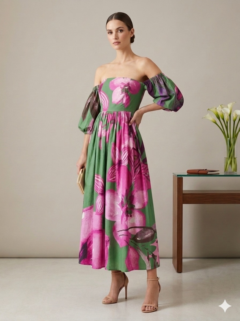 Let me be by Anthropology Floral Puff-Sleeve Dress